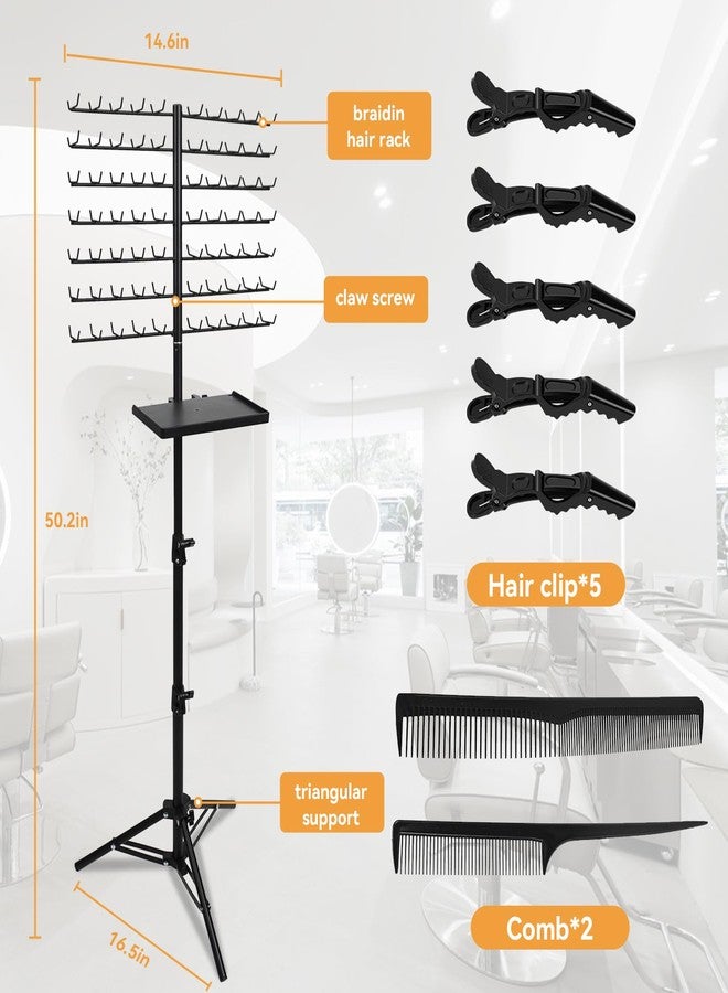 BRIAN & DANY حامل شعر للتضفير من بريان آند داني، 140 وتدًا، قابل لتعديل الارتفاع، مع صينية صالون، وحامل فاصل للشعر لمصففي الشعر، أسود - Image 4